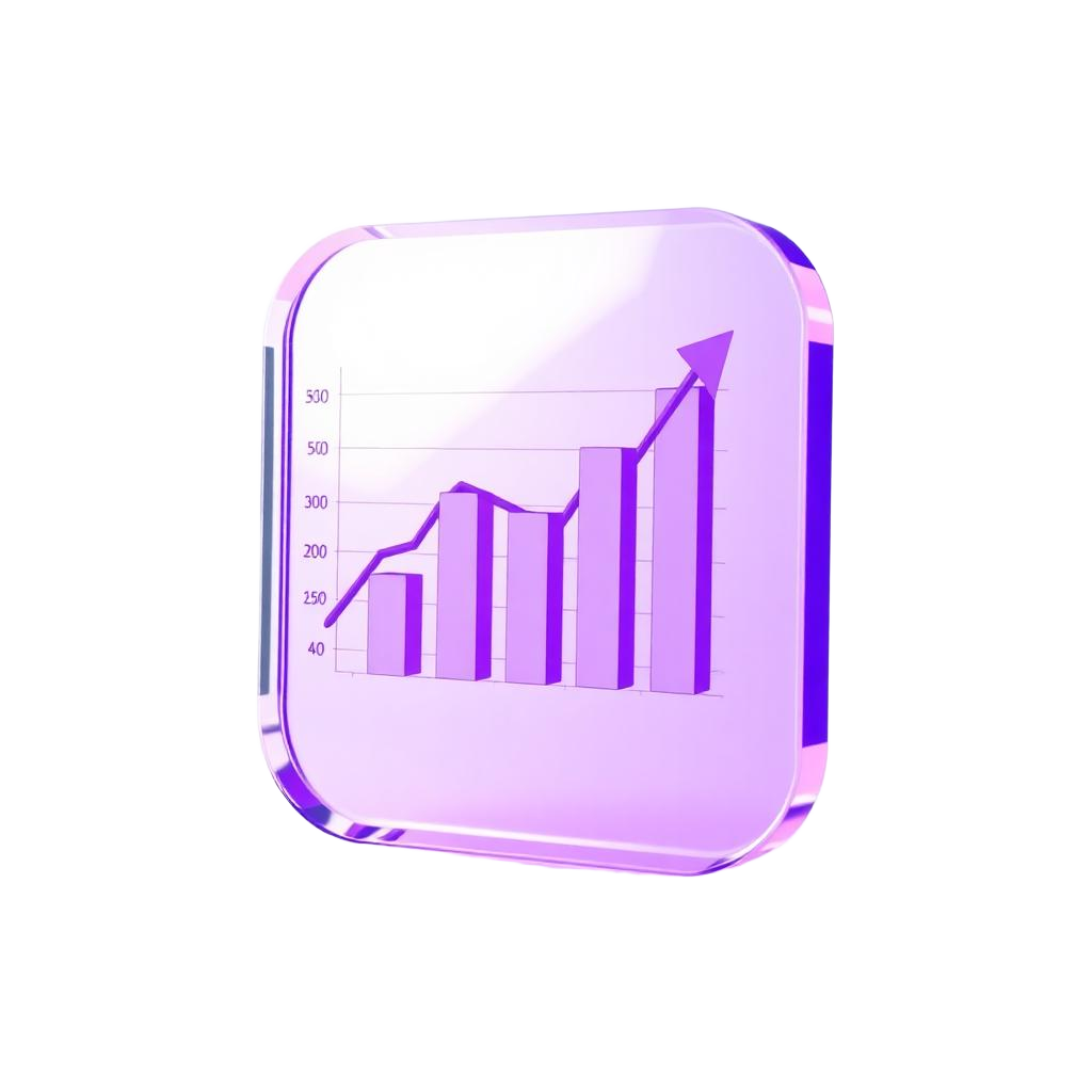 Glass illustration of a dashboard with a rising trend line