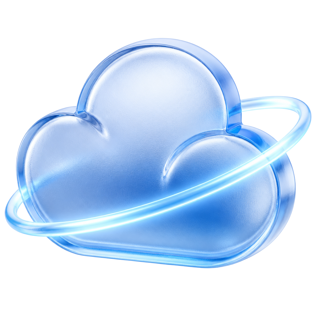 Glass illustration of a cloud with an orbiting ring