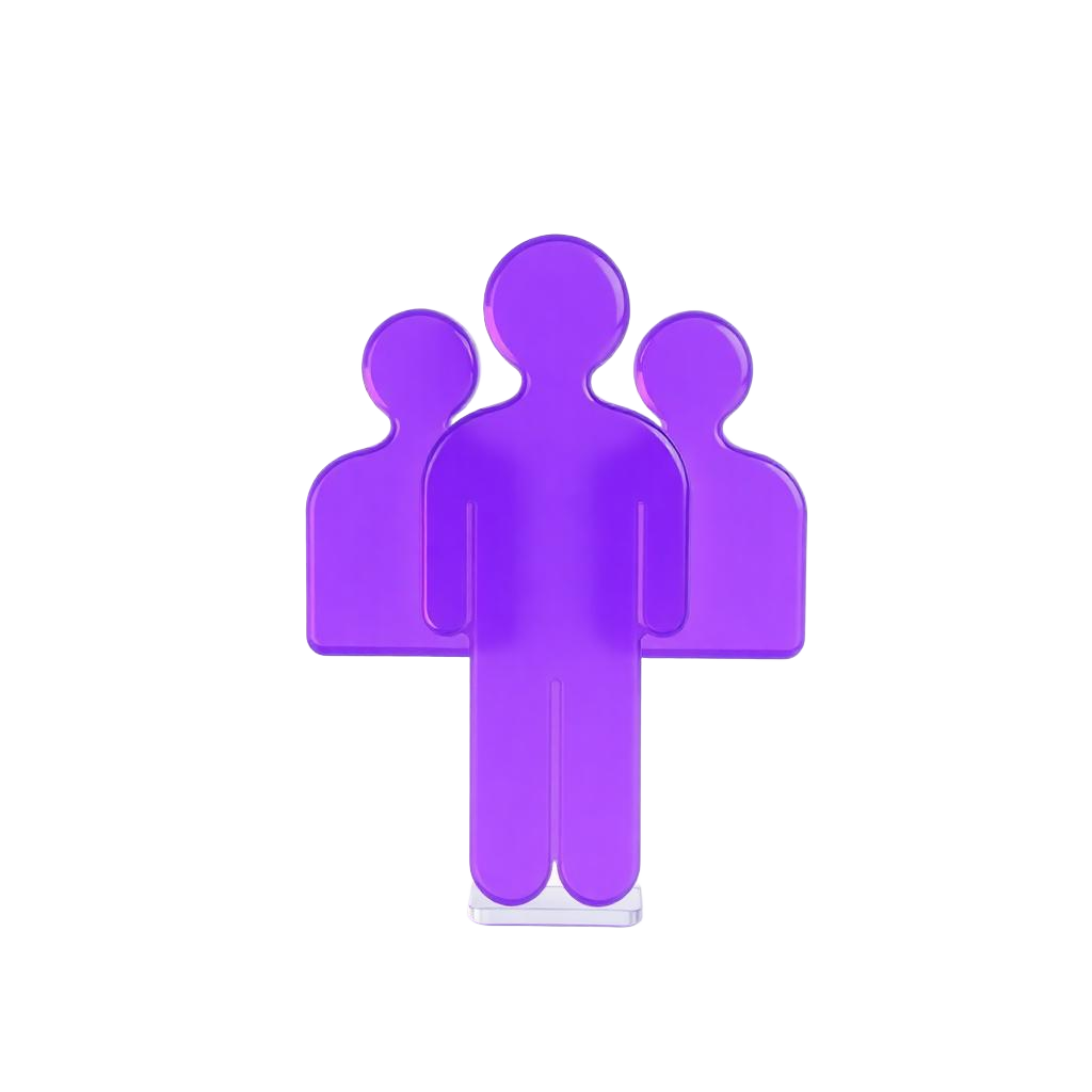 Glass illustration of three people side by side